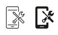 Smartphone Software Service Line Icon Set. Configuration and Technical Support of Cellphone Pictogram. Setting Up