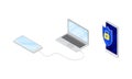 Smartphone Software with USB Cable and Secure App Vector Isometric Set Royalty Free Stock Photo