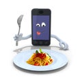 Smartphone and spaghetti plate