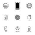 Smartphone specification flat line icons. Gadget description.