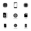 Smartphone specification flat line icons. Gadget description.