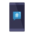 smartphone with speech bubble hashtag symbol Royalty Free Stock Photo