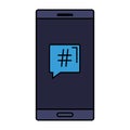 smartphone with speech bubble hashtag symbol Royalty Free Stock Photo