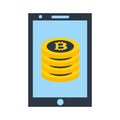 Smartphone stack bitcoins cryptocurrency fintech