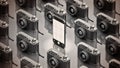 Smartphone stands out among vintage analogue SLR cameras. 3D illustration Royalty Free Stock Photo