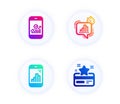 Smartphone statistics, Statistics timer and Graph phone icons set. Loyalty card sign. Vector Royalty Free Stock Photo