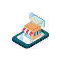 Smartphone store chat online shopping isometric icon