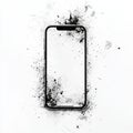 Smartphone surrounded by artistic black ink splash on white background Royalty Free Stock Photo