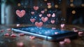 Smartphone surrounded by sparkling hearts, representing love and connection in the digital age Royalty Free Stock Photo