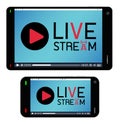 Smartphone and tablet with live stream on a screen