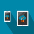 Smartphone And Tablet With Secured Cloud Data Sharing Royalty Free Stock Photo