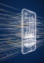 Smartphone Technology Digital Circuit Board Design, Data Transmission Lines, Blue Background Royalty Free Stock Photo