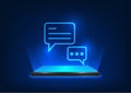 Smartphone technology, mobile phones projected chat messages, showing communication via the internet network that is sending