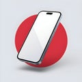 Smartphone tilts against large red circle, creating dynamic floating effect