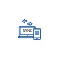 Smartphone to computer sync line icon concept. Smartphone to computer sync flat vector symbol, sign, outline Royalty Free Stock Photo