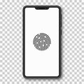 Smartphone with touch screen fingerprint scanning on a transparent background. UI and UX. Dark mobile phone with buttons. Royalty Free Stock Photo