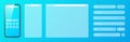 Smartphone, transparent internet browser window with various search bar templates. Web site engine with search box