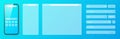 Smartphone, transparent internet browser window with various search bar templates. Web site engine with search box