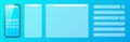 Smartphone, transparent internet browser window with various search bar templates. Web site engine with search box
