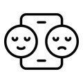 Smartphone and two smiles icon, outline style Royalty Free Stock Photo