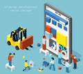 Smartphone UI design development vector concept in flat 3d isometric style