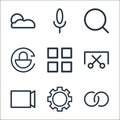 smartphone ui ux part line icons. linear set. quality vector line set such as hotspot, setting, camera, screenshot, app, rotate, Royalty Free Stock Photo
