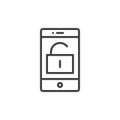 Smartphone with unlocked padlock line icon