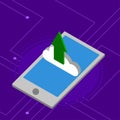 Smartphone uploading to a 3d cloud computing icon