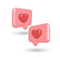 Smartphone valentine 3d icon vector app user interface notification digital button heart love speech bubble. Like pink Royalty Free Stock Photo