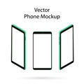 Smartphone vector mockup set with blank screen. Isolated mobile phone frame, isometric template for UI design interface Royalty Free Stock Photo