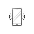 Smartphone vibrating hand drawn outline doodle icon.