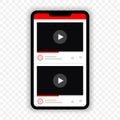 Smartphone with video player elements for popular app interface. Multimedia player application elements for mobile