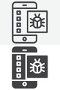 Smartphone virus security line and solid different style vector icon set Royalty Free Stock Photo