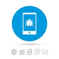 Smartphone virus sign icon. Software bug symbol. Royalty Free Stock Photo