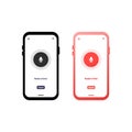 Smartphone with voice recognition or voice assistant. Microphone with soundwave. Smart ai speaker artificial intelligence speech.