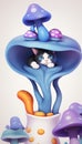 smartphone wallpaper blue cat mushroom illustration Ai Generated