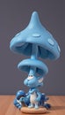 smartphone wallpaper blue cat mushroom illustration Ai Generated