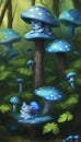 smartphone wallpaper blue cat mushroom illustration Ai Generated