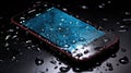 Smartphone in waterdrops, waterproof phone, wet phone Royalty Free Stock Photo