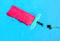 Smartphone in waterproof case in pool