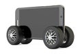 Smartphone on wheels, 3D rendering Royalty Free Stock Photo