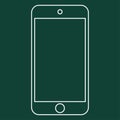 Smartphone white outline with camera and big menu menu button. Smartphonw white outline classic proportions on green background Royalty Free Stock Photo