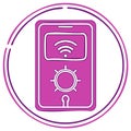Smartphone with WiFi symbol and control panel, icon in a circle, purple illustration Royalty Free Stock Photo