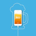 A smartphone with a wire forming a silhouette of a mug of beer. Royalty Free Stock Photo
