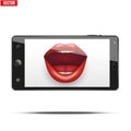 Smartphone with women's lips on the screen.