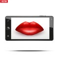 Smartphone with women's lips on the screen.