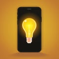 Smartphone with a yellow light bulb AI generated