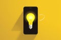 Smartphone with a yellow light bulb AI generated