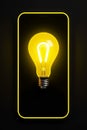 Smartphone with a yellow light bulb AI generated