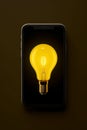 Smartphone with a yellow light bulb AI generated